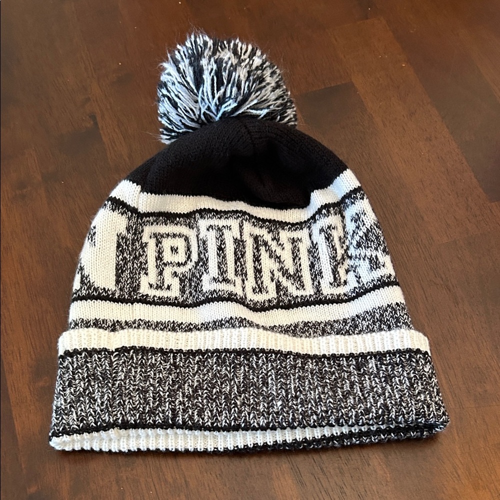 Victoria's Secret Black and White Pom-Pom Beanie